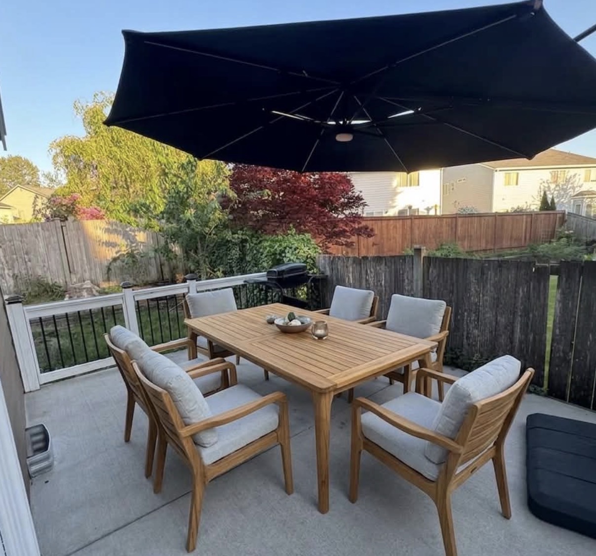 Outside seating area near backyard with wheelchair access door
