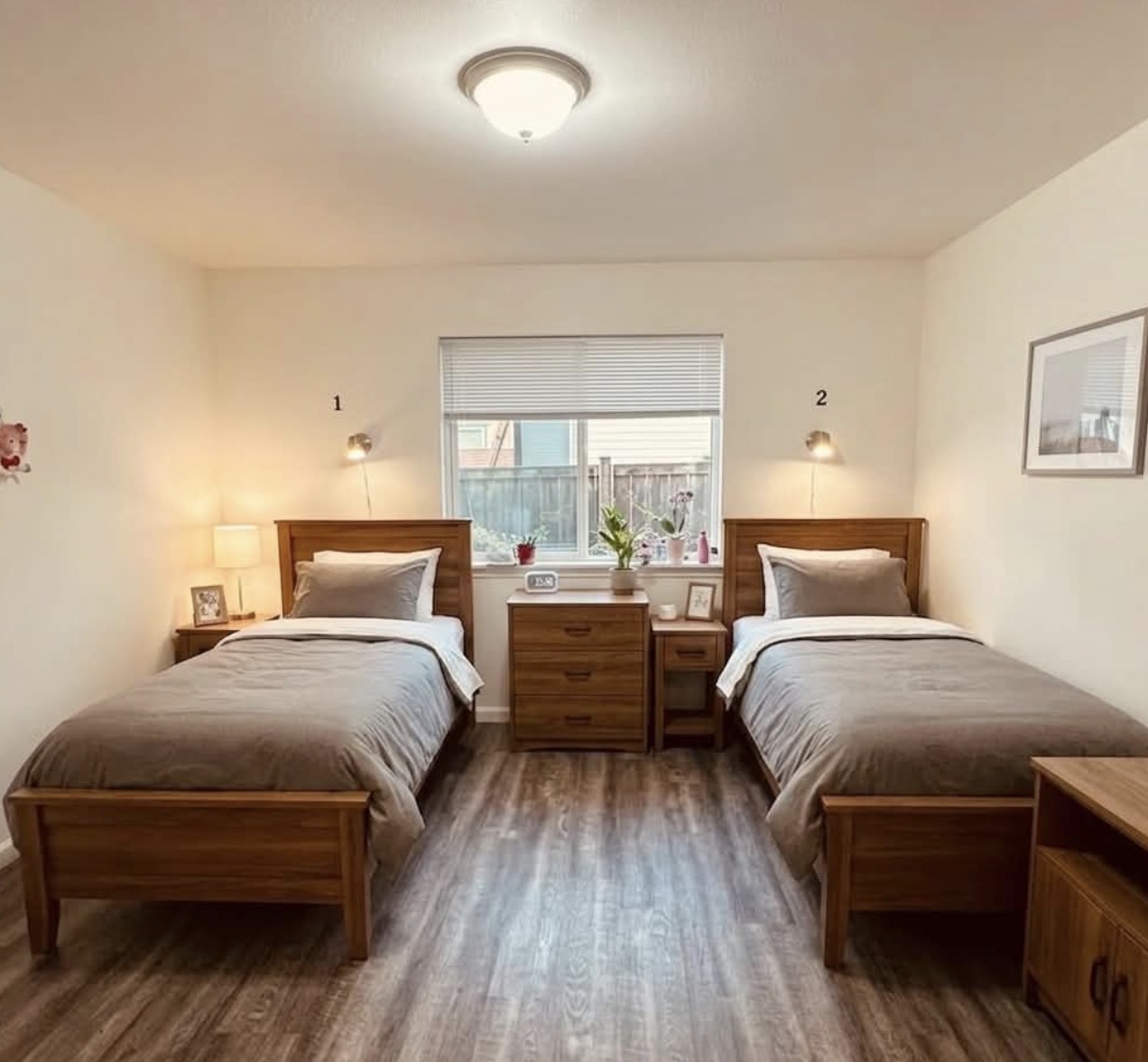Furnished resident care room with wheelchair access