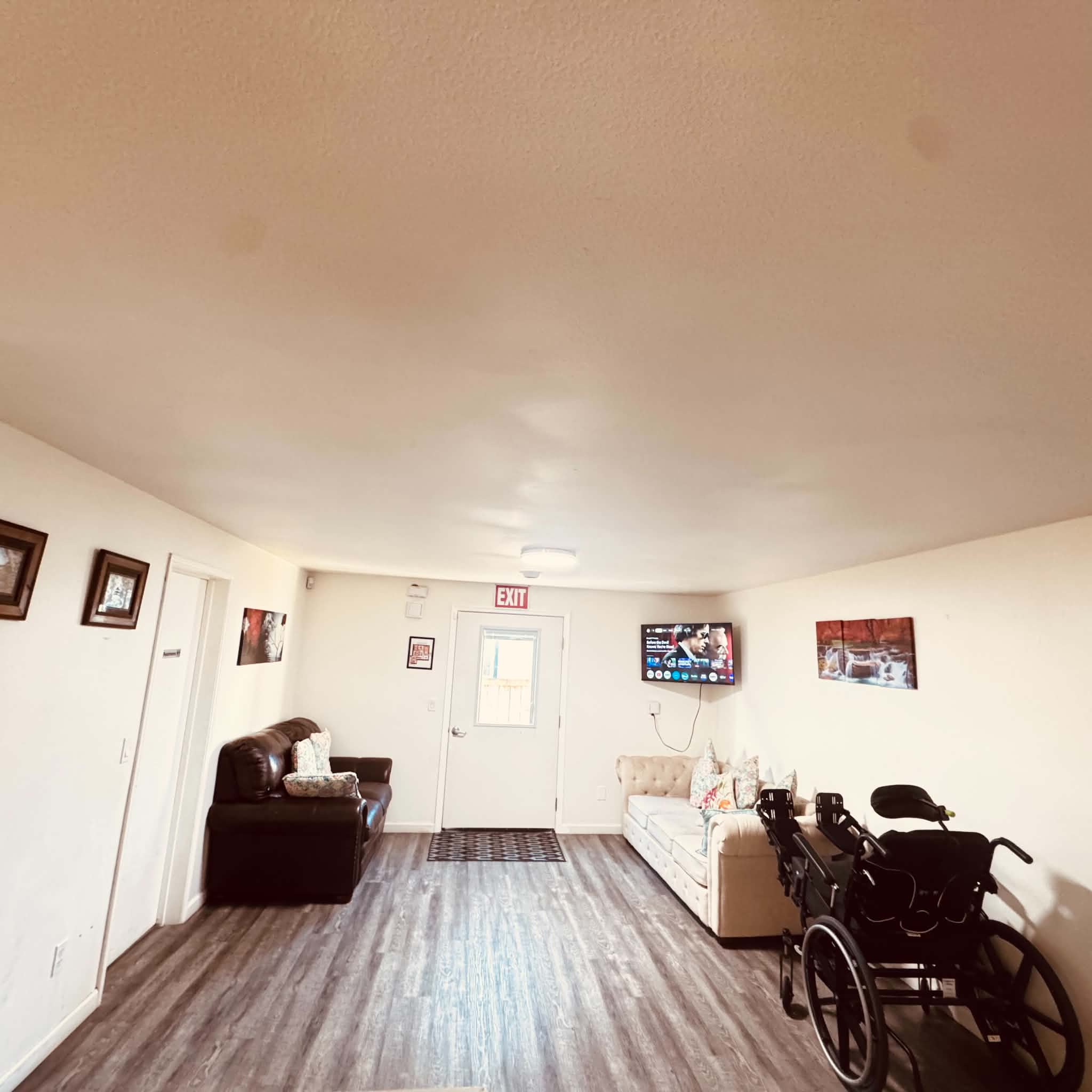 Spacious common living area with wheelchair access